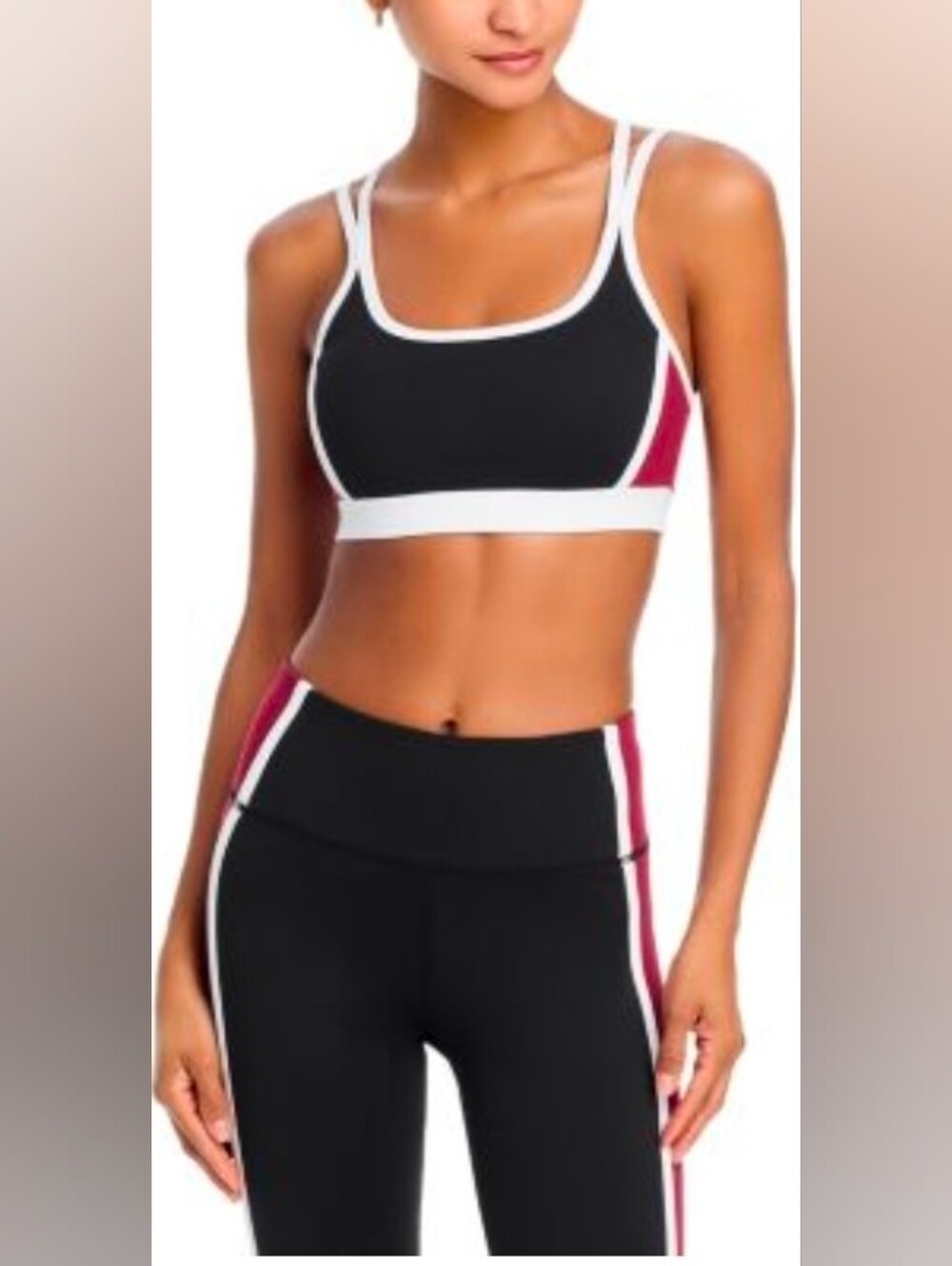 Aqua Women's SPORT Mahagony Color Block - High Rise Leggings & Double Strap Bra